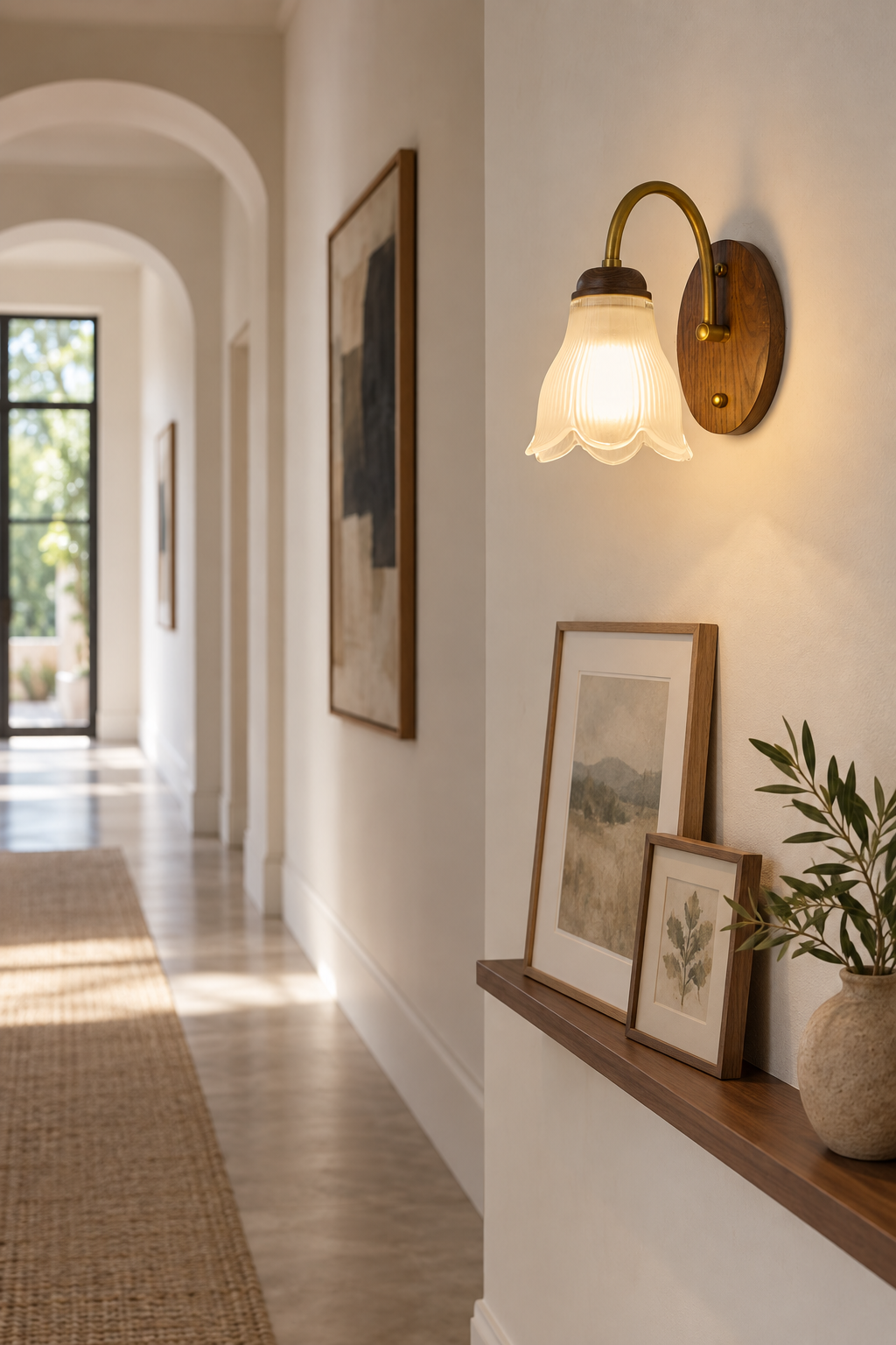 W&F Collection | Bellarune Ribbed Bell Glass and Walnut Wall Sconce