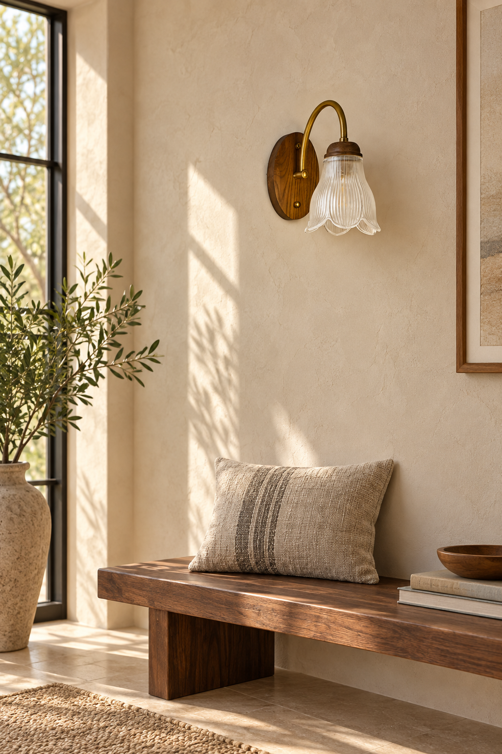 W&F Collection | Bellarune Ribbed Bell Glass and Walnut Wall Sconce