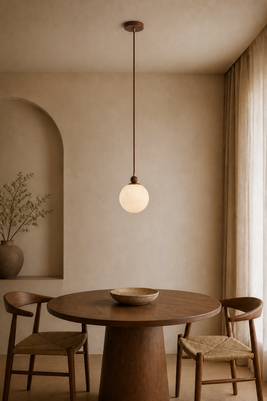 W&F Collection | Alabaster Globe Walnut Pendant Light