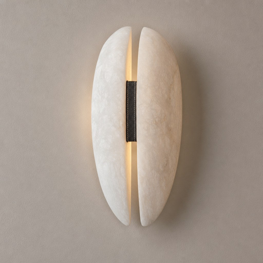 W&F Collection | Alabaster and Black Leather Wall Sconce
