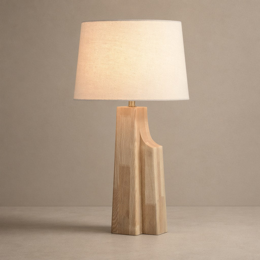 W&F Collection | Ash Wood Table Lamp with Fabric Shade