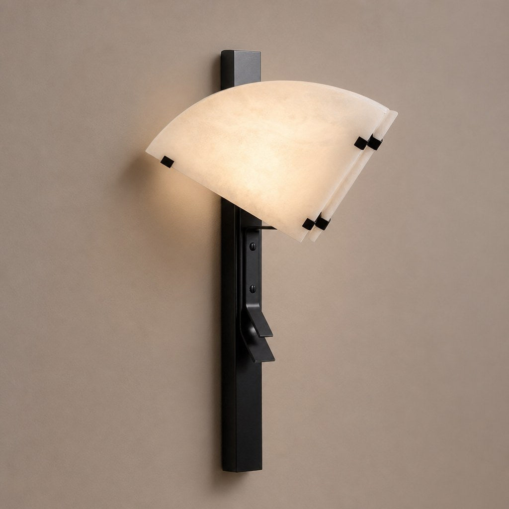 W&F Collection | Alabaster and Black Metal Wall Sconce