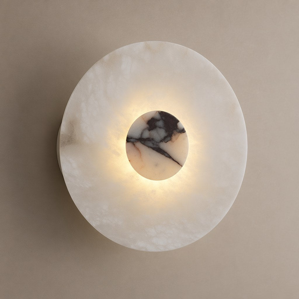 W&F Collection | Alabaster and Marble Round Wall Sconce