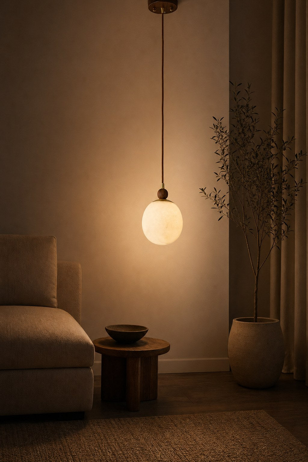 W&F Collection | Alabaster Globe Walnut Pendant Light