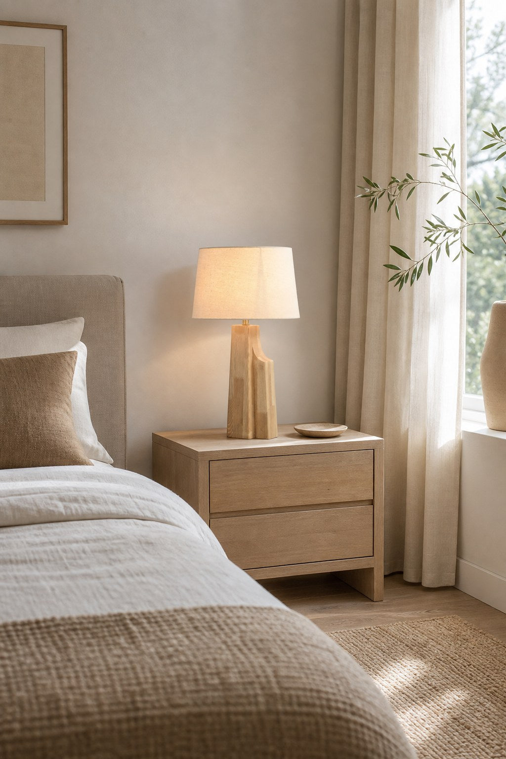 W&F Collection | Ash Wood Table Lamp with Fabric Shade