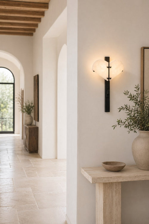 W&F Collection | Alabaster and Black Metal Wall Sconce
