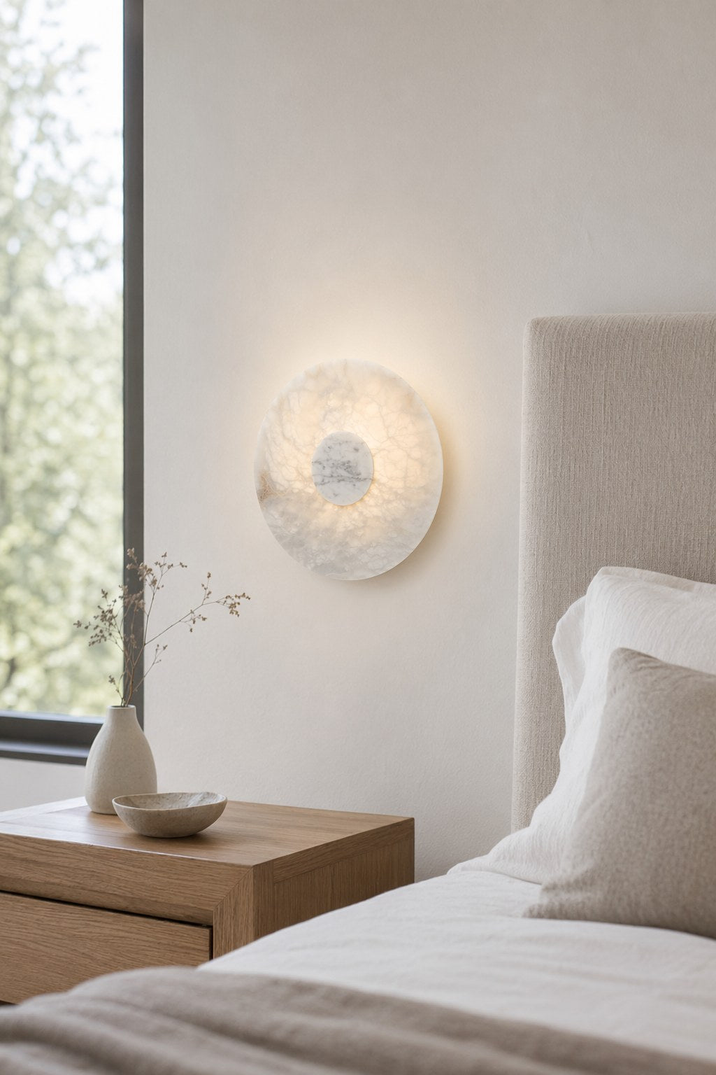 W&F Collection | Alabaster and Marble Round Wall Sconce