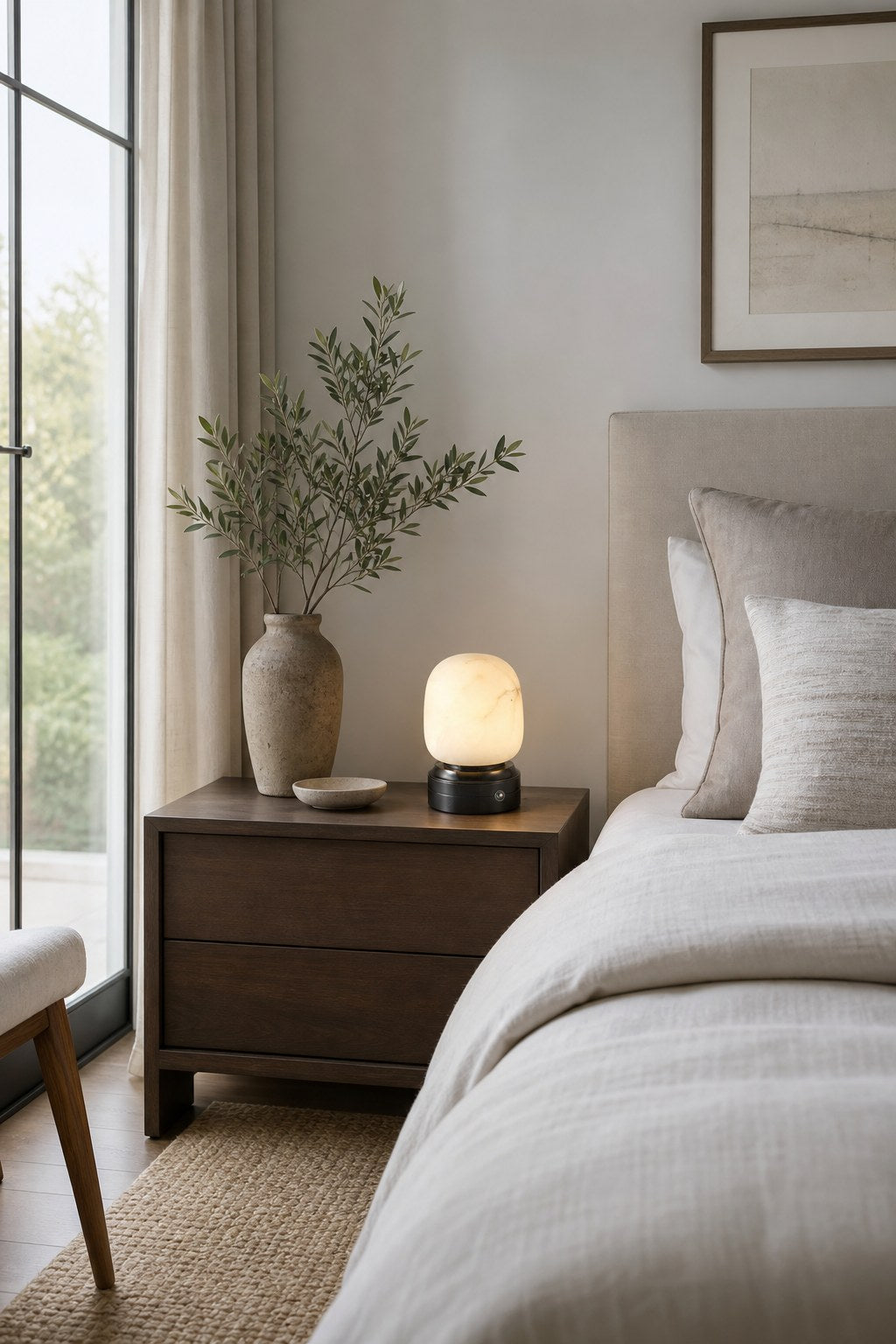 W&F Collection | Alabaster USB Touch Table Lamp
