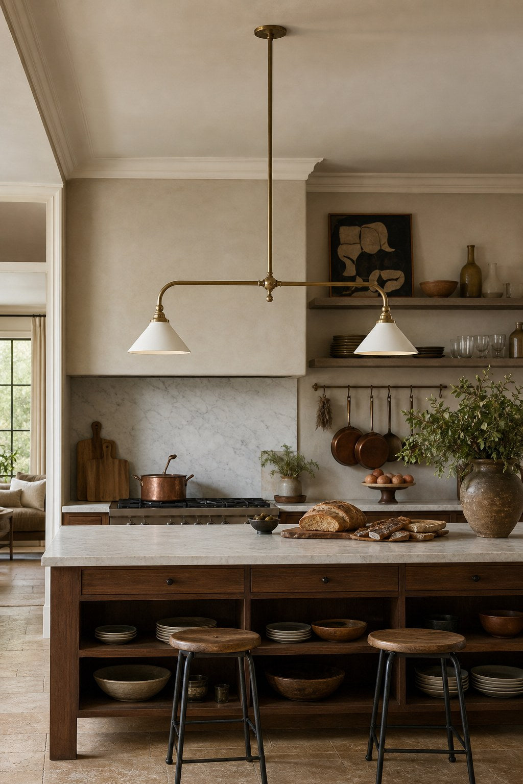 W&F Collection | Brass and Ceramic Linear Chandelier