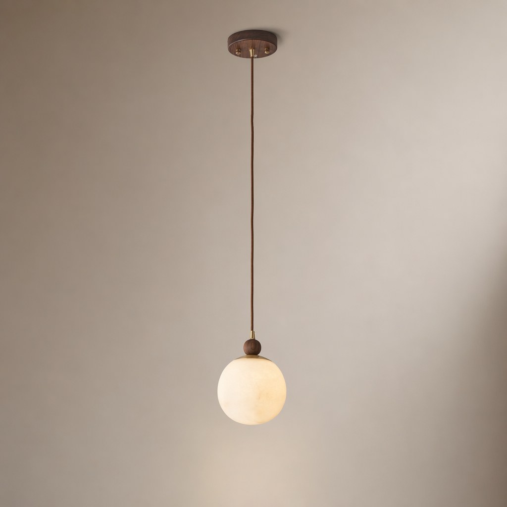 W&F Collection | Alabaster Globe Walnut Pendant Light