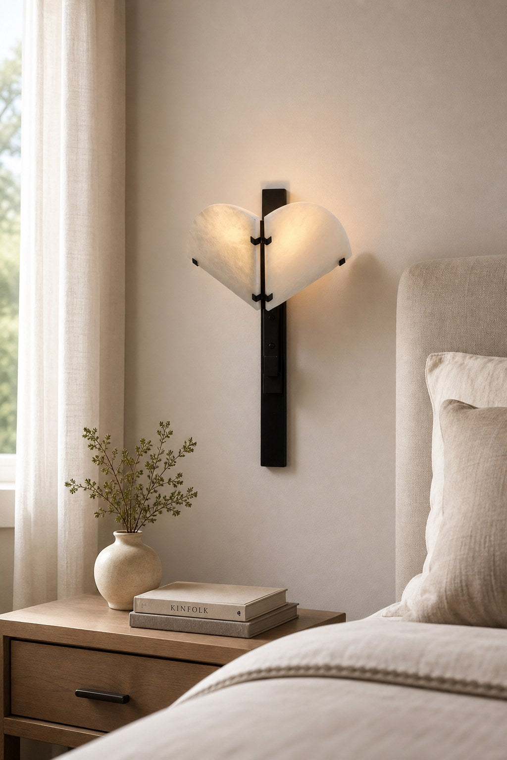 W&F Collection | Alabaster and Black Metal Wall Sconce