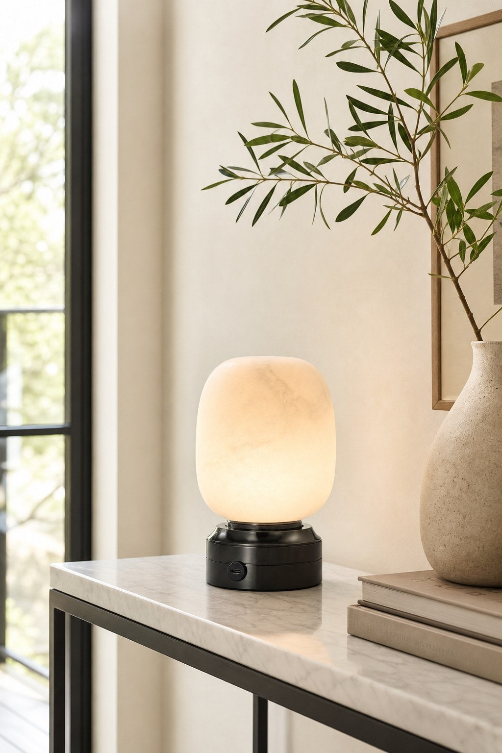W&F Collection | Alabaster USB Touch Table Lamp