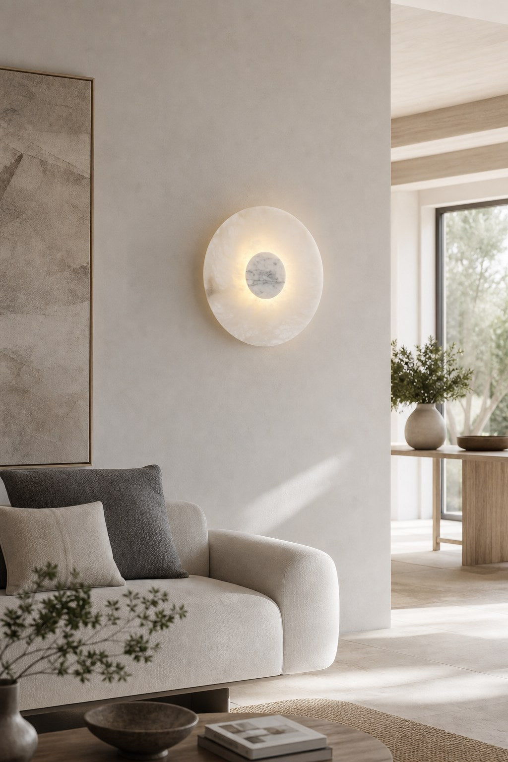 W&F Collection | Alabaster and Marble Round Wall Sconce