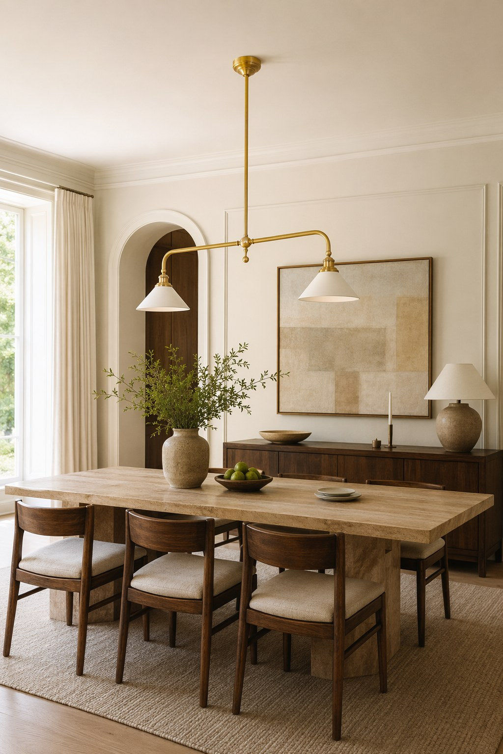 W&F Collection | Brass and Ceramic Linear Chandelier