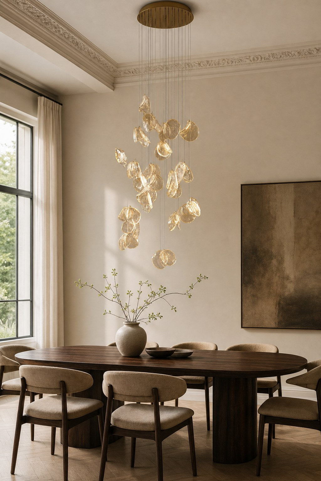 W&F Collection | Clear Blown Glass Petal Cascade Chandelier