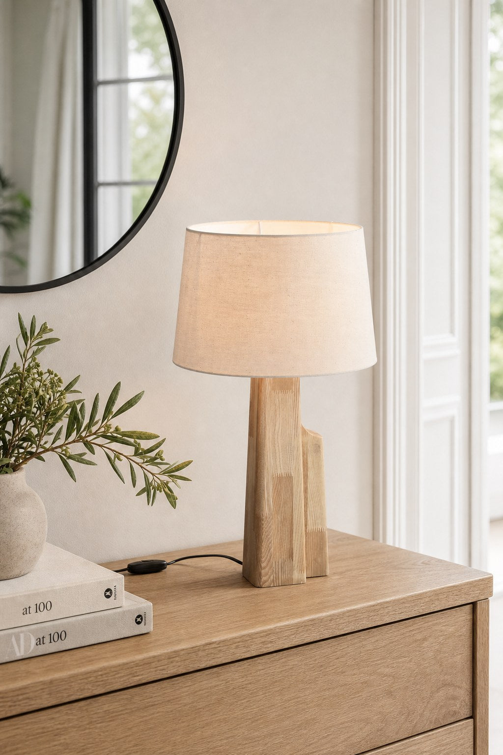 W&F Collection | Ash Wood Table Lamp with Fabric Shade