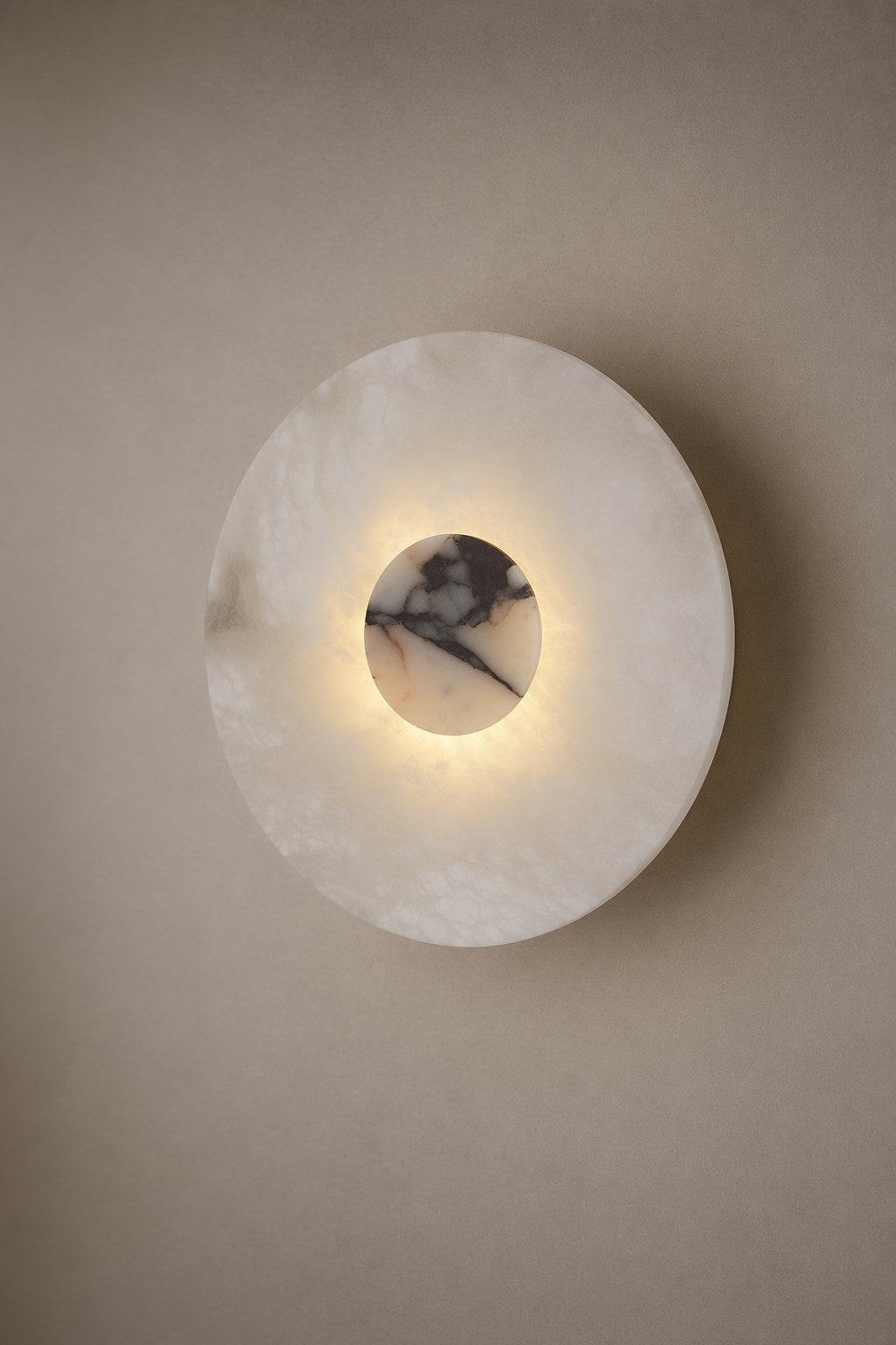 W&F Collection | Alabaster and Marble Round Wall Sconce