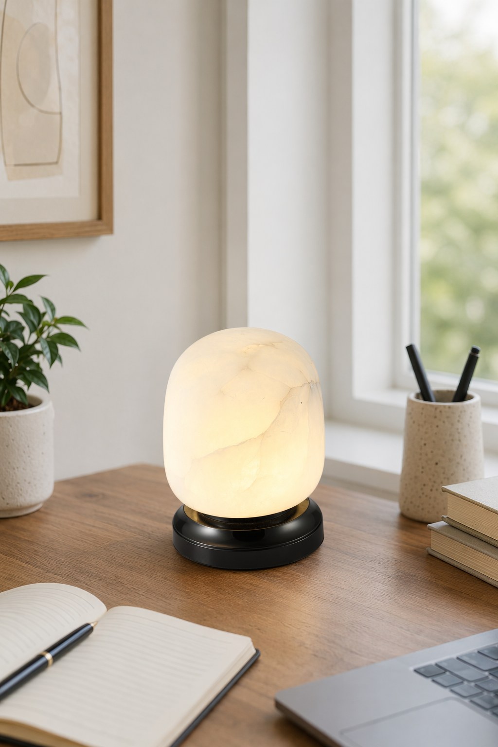 W&F Collection | Alabaster USB Touch Table Lamp