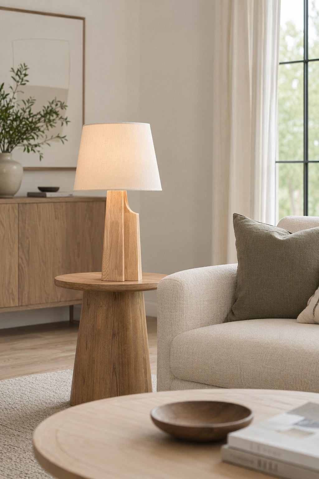 W&F Collection | Ash Wood Table Lamp with Fabric Shade
