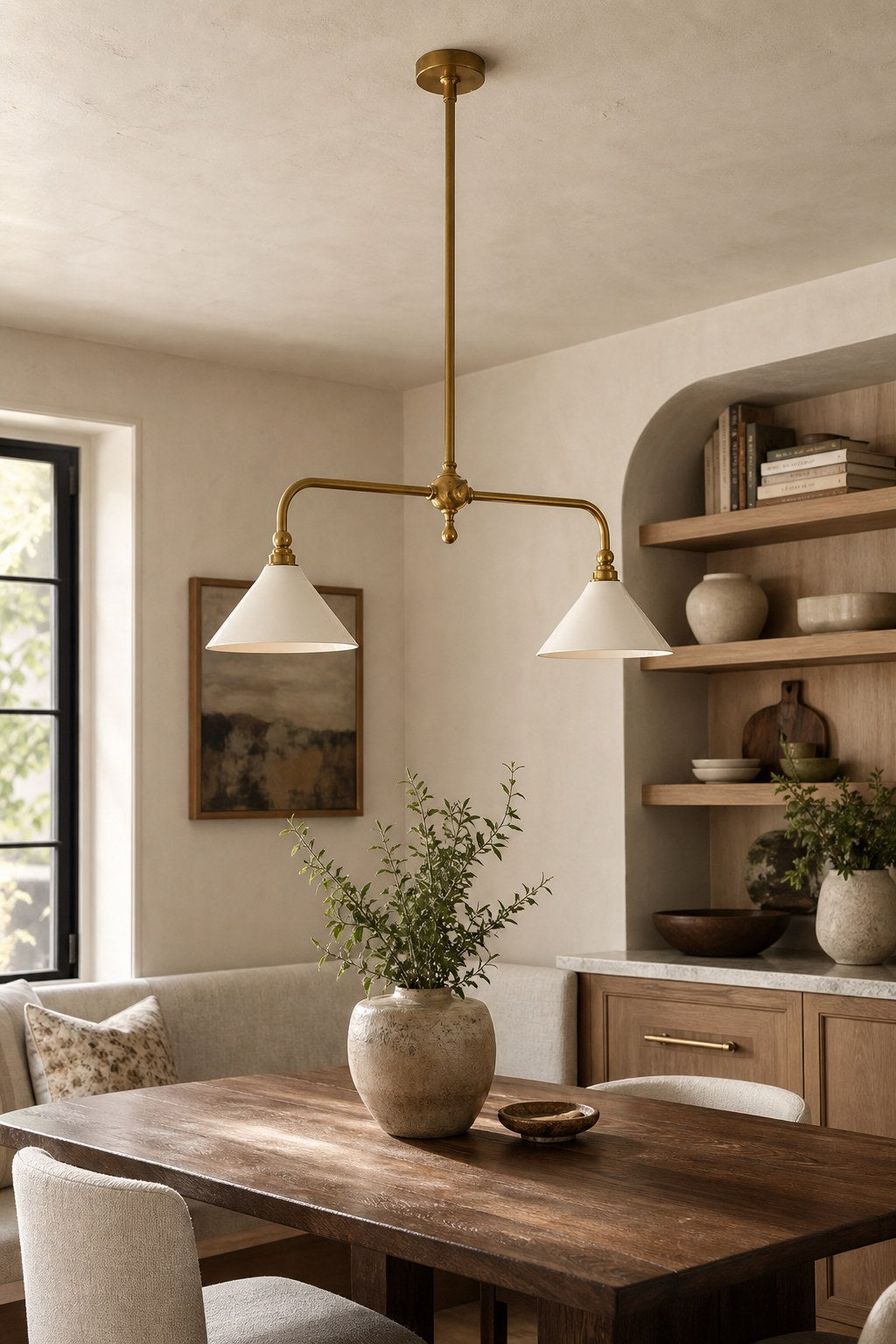 W&F Collection | Brass and Ceramic Linear Chandelier