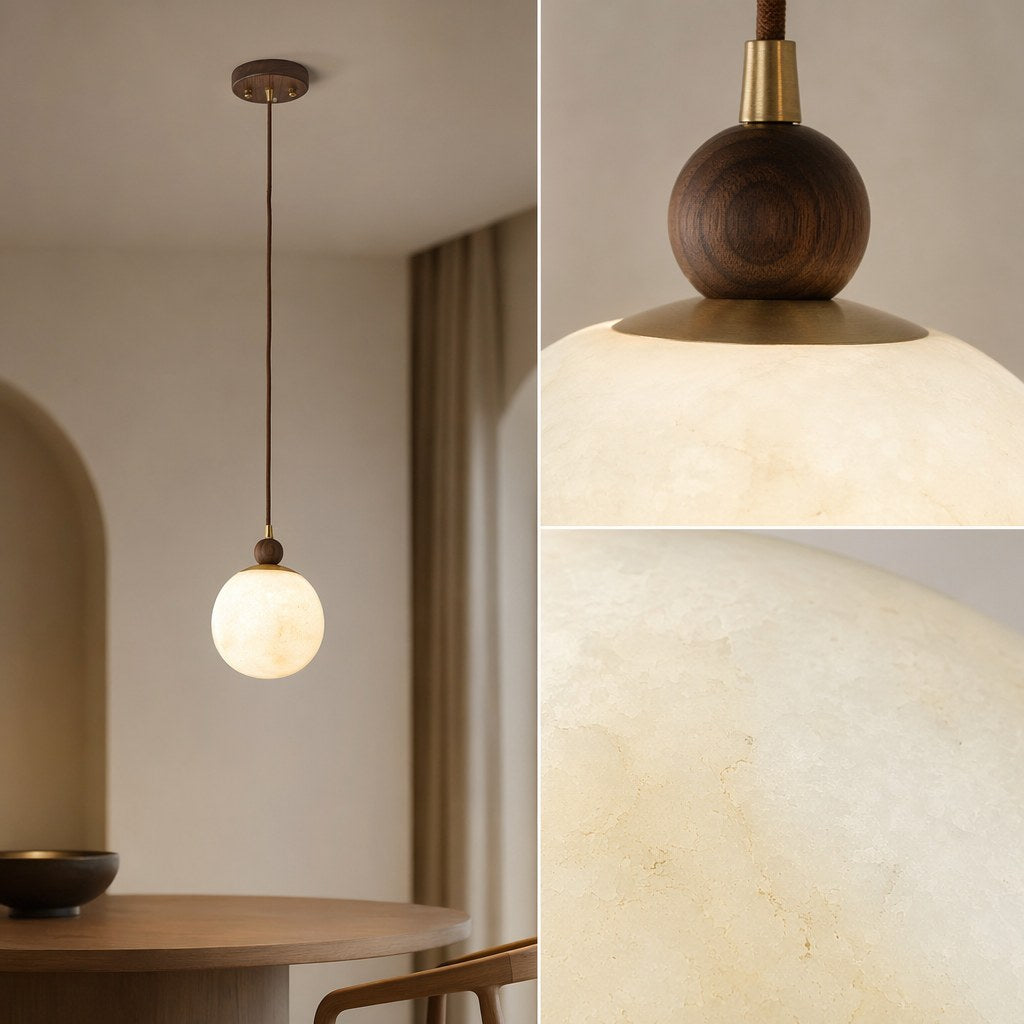 W&F Collection | Alabaster Globe Walnut Pendant Light