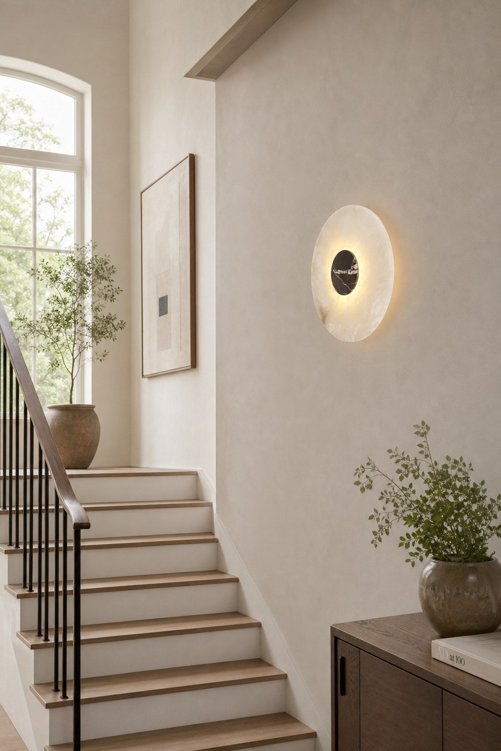 W&F Collection | Alabaster and Marble Round Wall Sconce