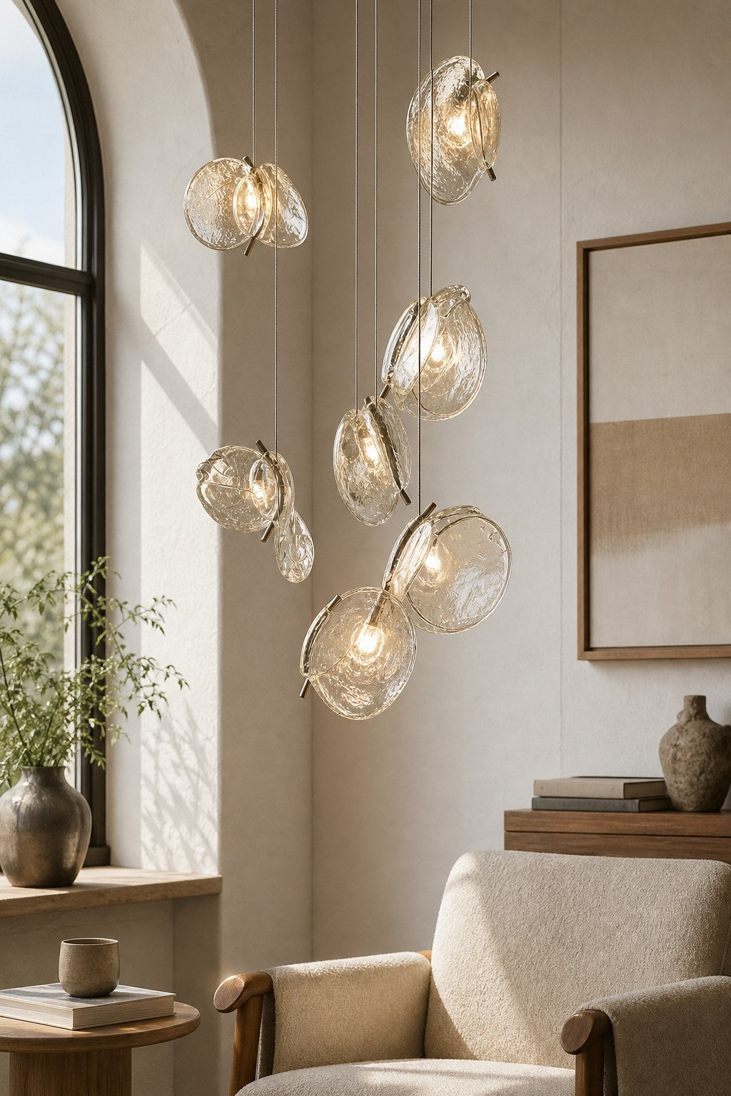 W&F Collection | Clear Blown Glass Petal Cascade Chandelier