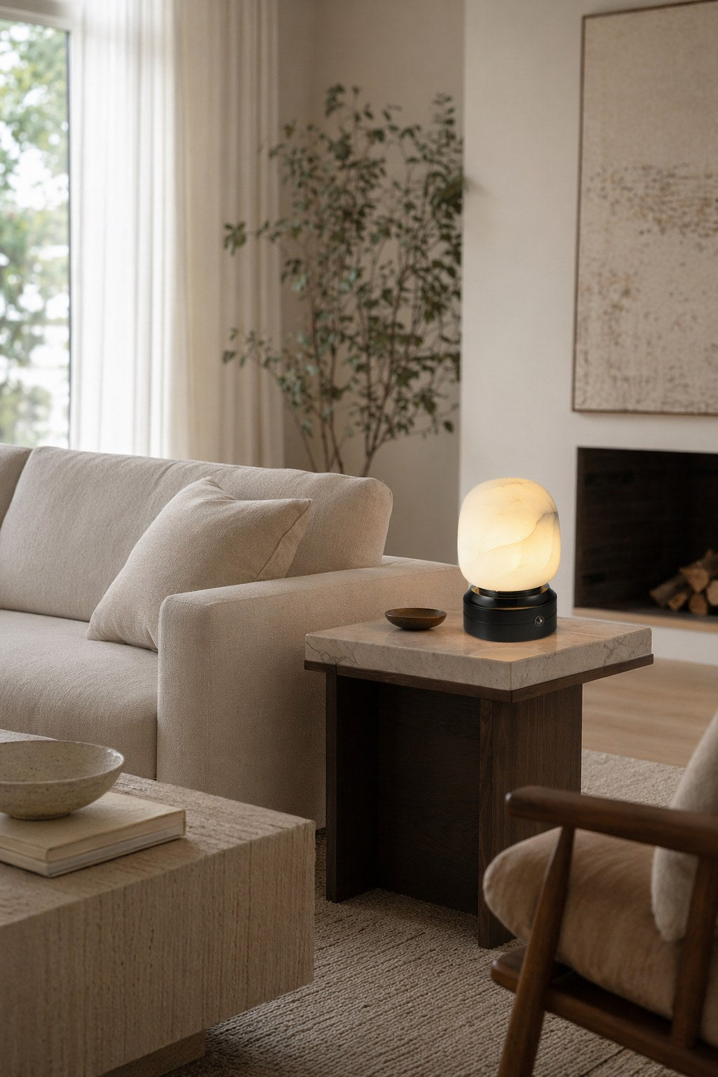 W&F Collection | Alabaster USB Touch Table Lamp