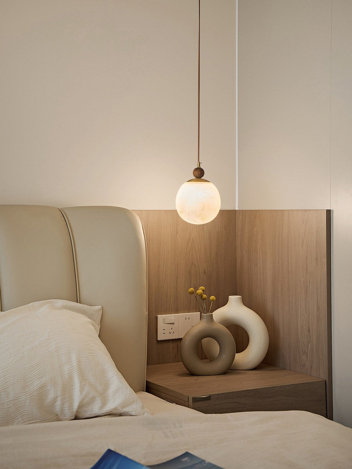 W&F Collection | Alabaster Globe Walnut Pendant Light
