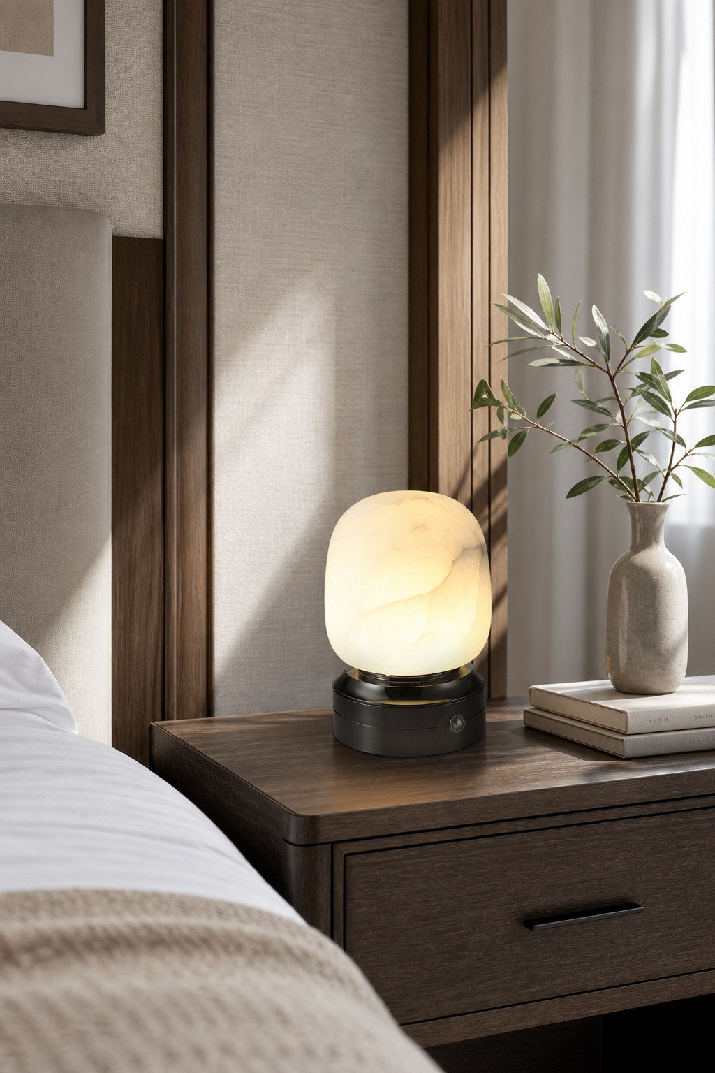 W&F Collection | Alabaster USB Touch Table Lamp