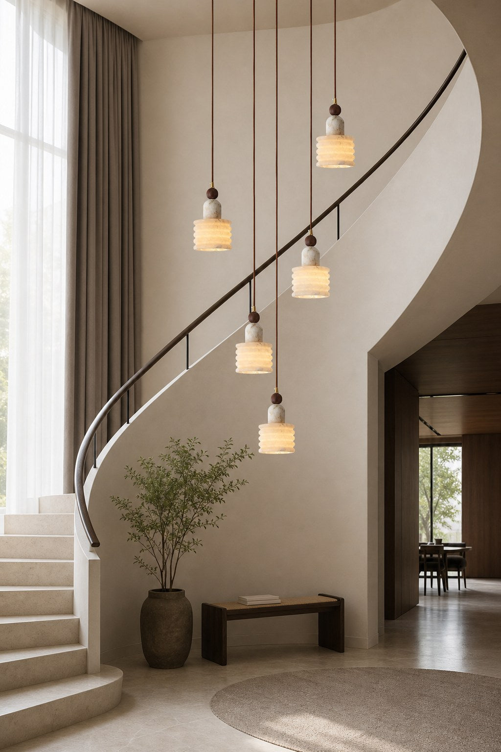 W&F Collection | Alabaster and Walnut Single Pendant Light