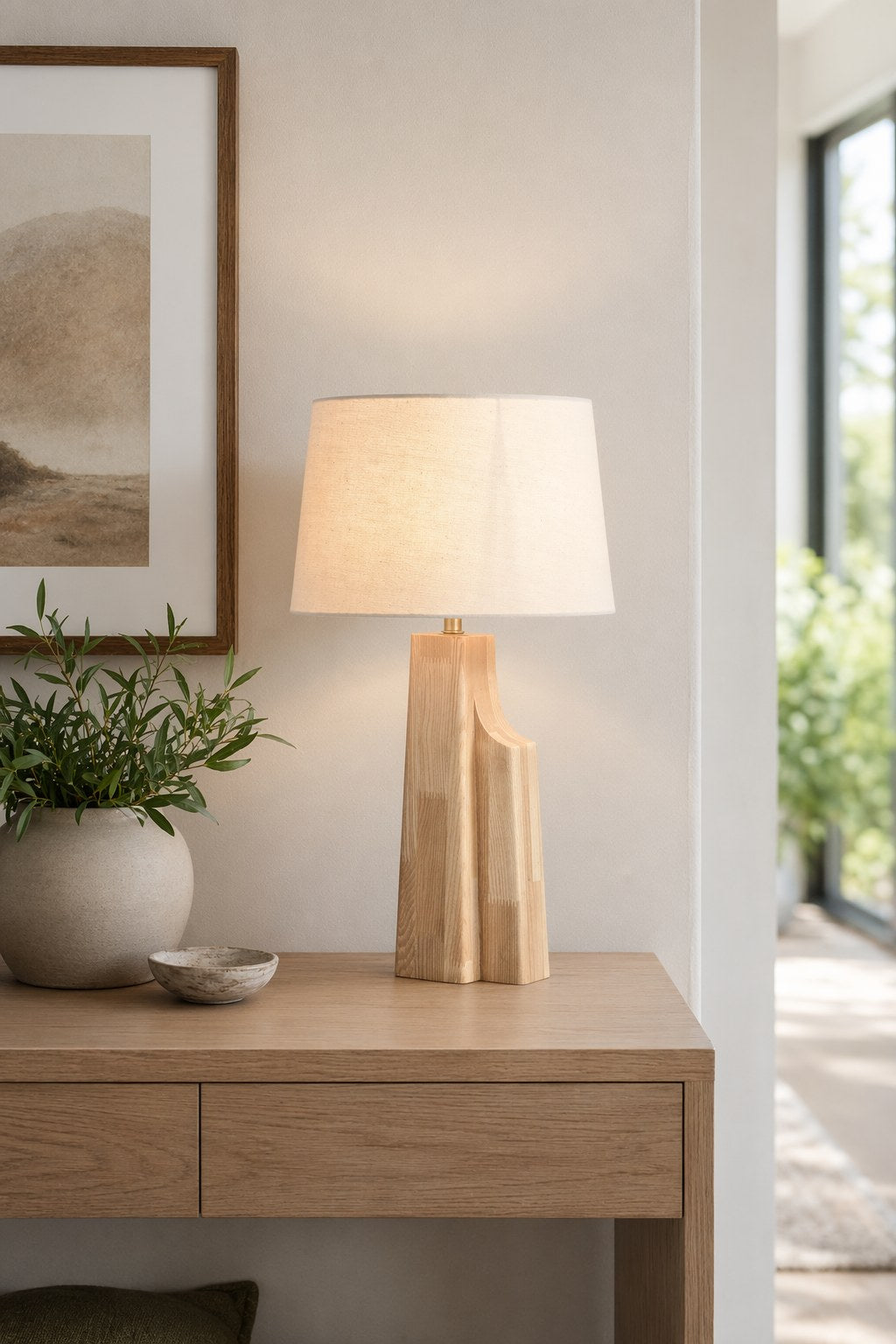 W&F Collection | Ash Wood Table Lamp with Fabric Shade