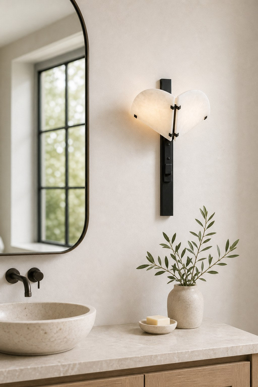 W&F Collection | Alabaster and Black Metal Wall Sconce