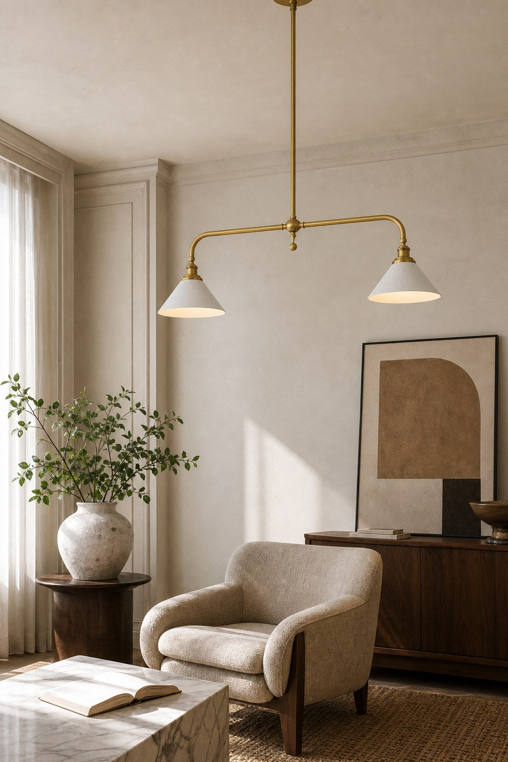 W&F Collection | Brass and Ceramic Linear Chandelier