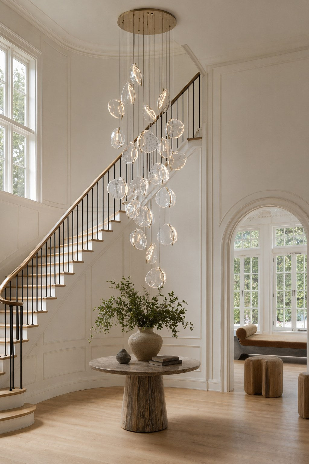 W&F Collection | Clear Blown Glass Petal Cascade Chandelier
