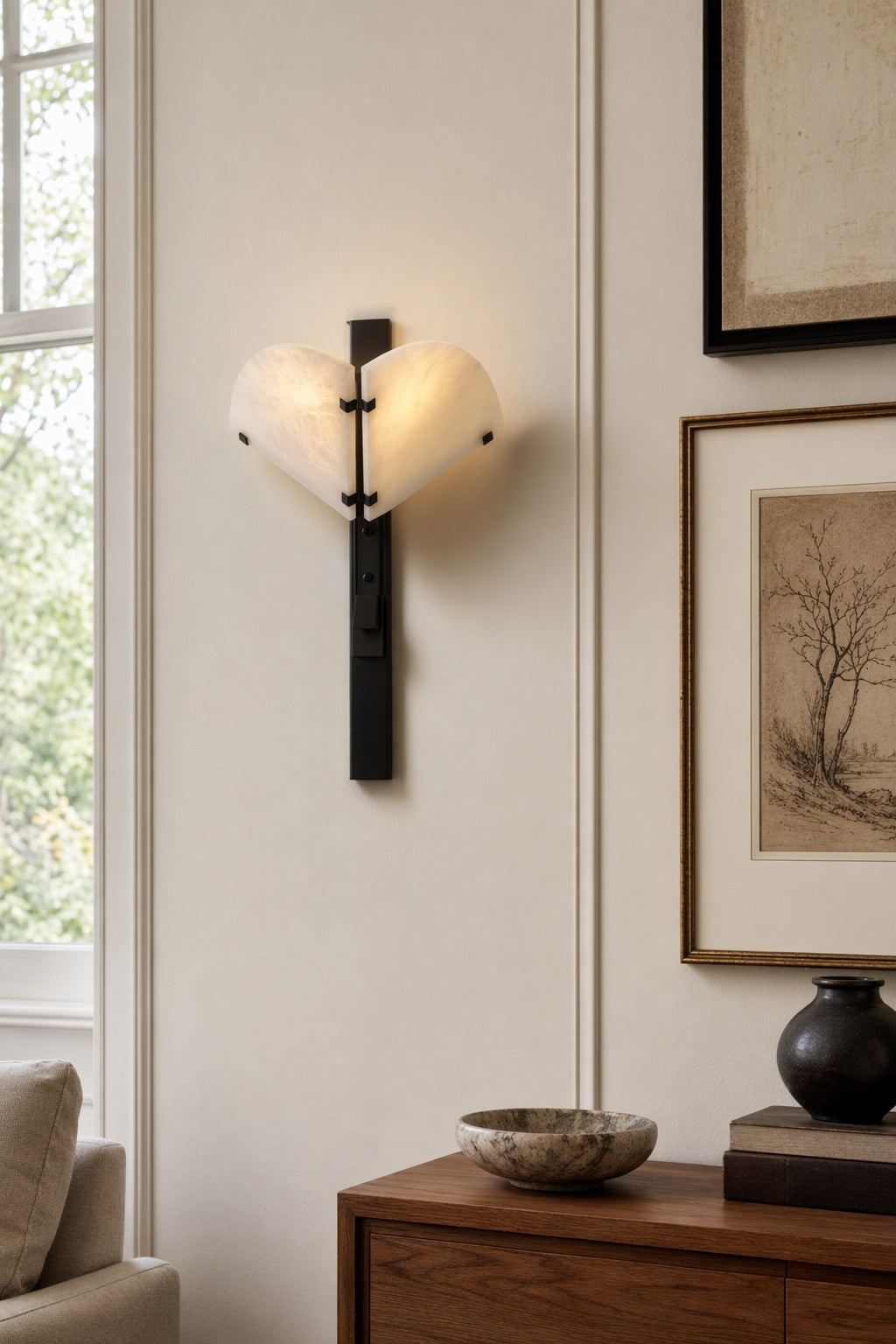 W&F Collection | Alabaster and Black Metal Wall Sconce
