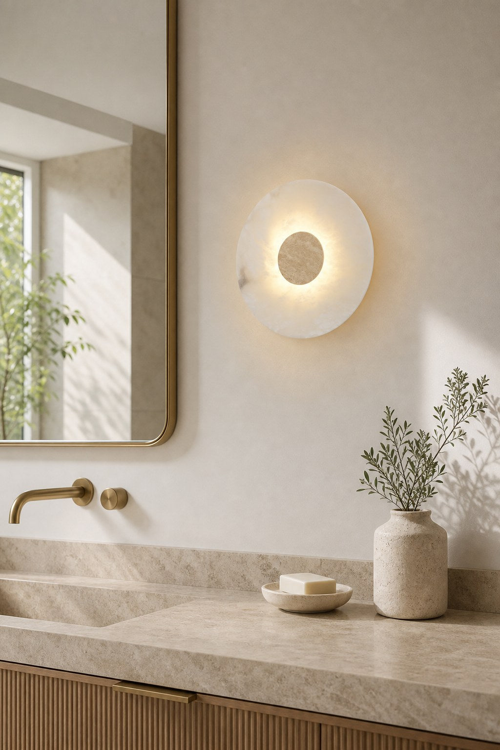 W&F Collection | Alabaster and Marble Round Wall Sconce