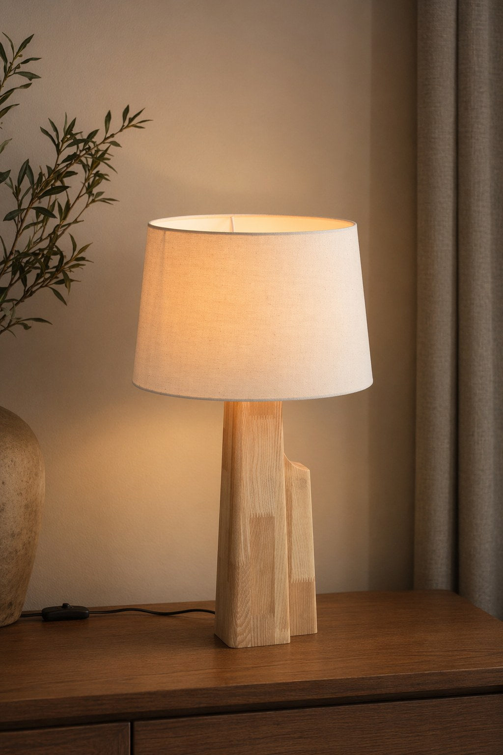 W&F Collection | Ash Wood Table Lamp with Fabric Shade