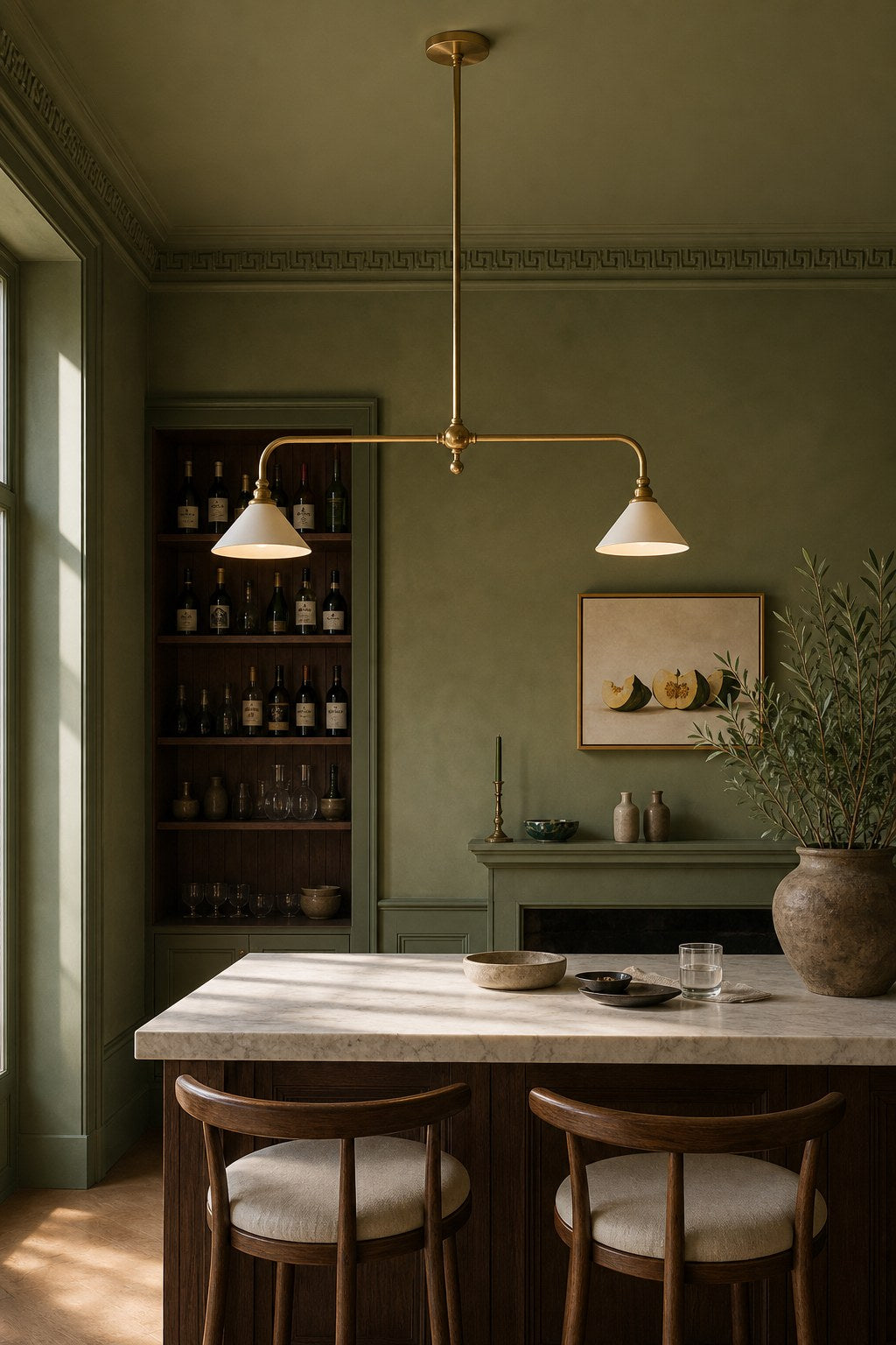 W&F Collection | Brass and Ceramic Linear Chandelier