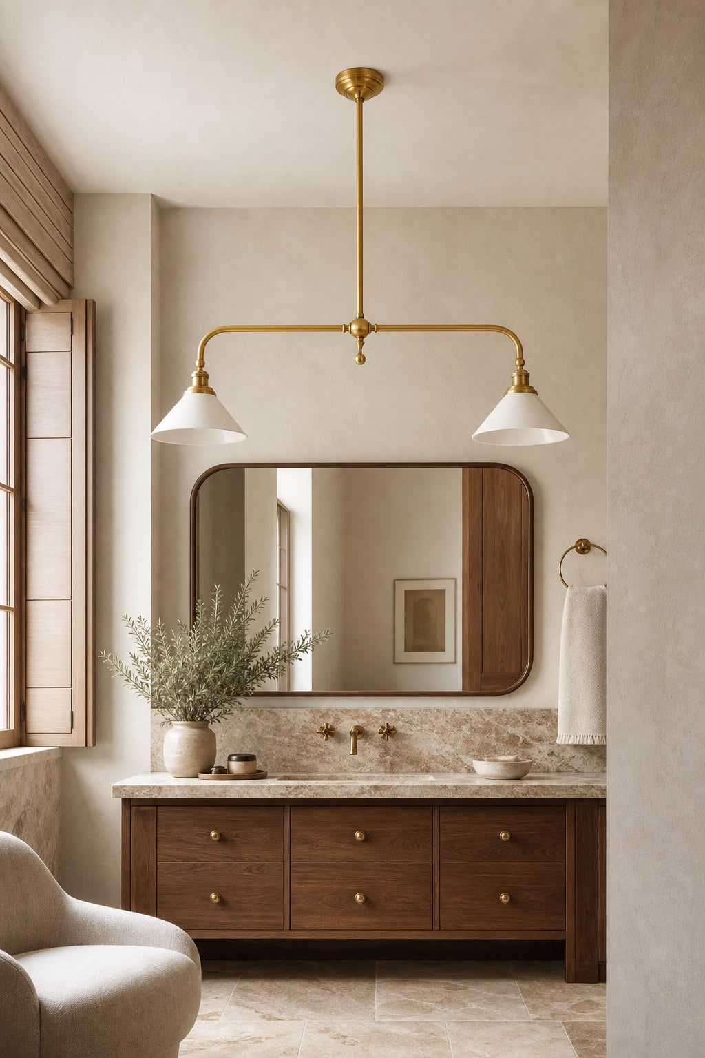 W&F Collection | Brass and Ceramic Linear Chandelier