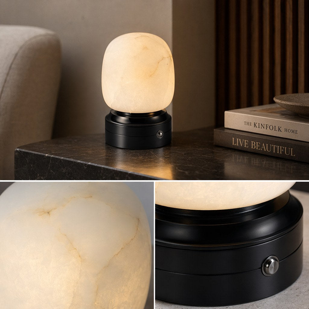 W&F Collection | Alabaster USB Touch Table Lamp
