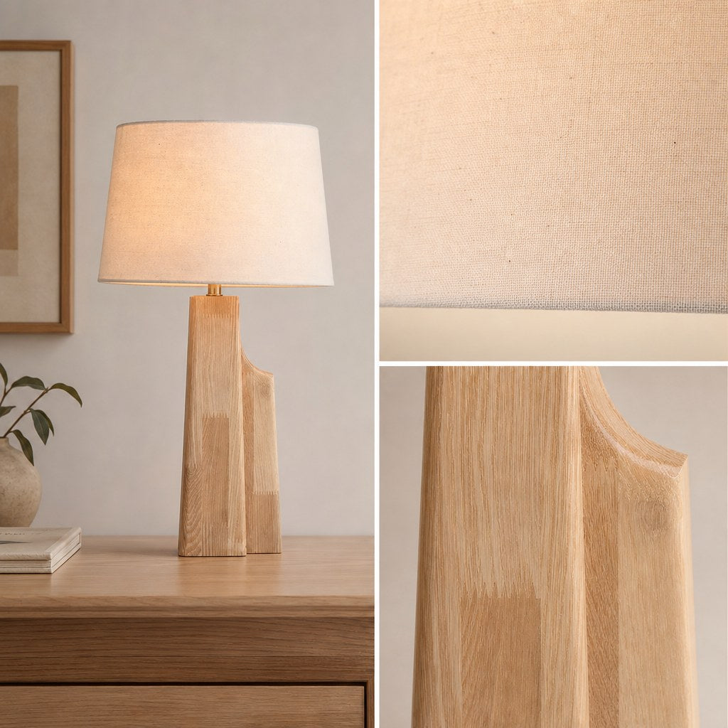 W&F Collection | Ash Wood Table Lamp with Fabric Shade