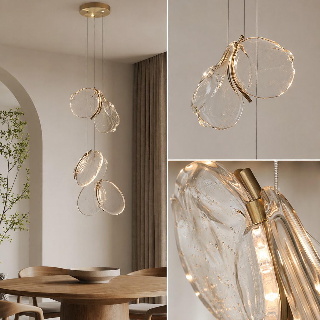 W&F Collection | Clear Blown Glass Petal Cascade Chandelier