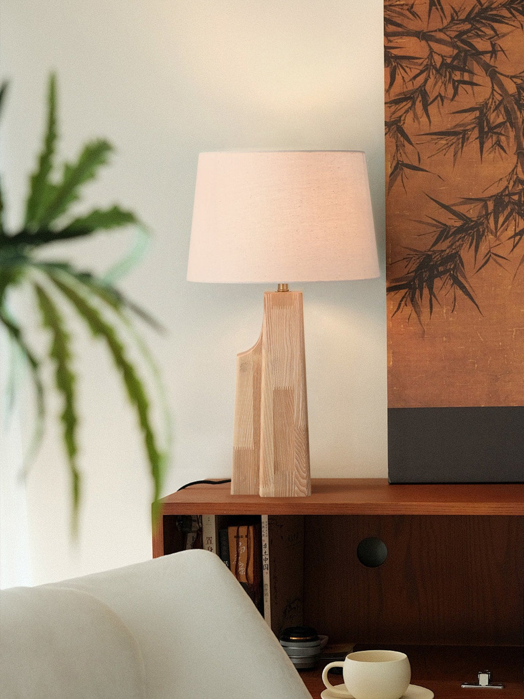 W&F Collection | Ash Wood Table Lamp with Fabric Shade
