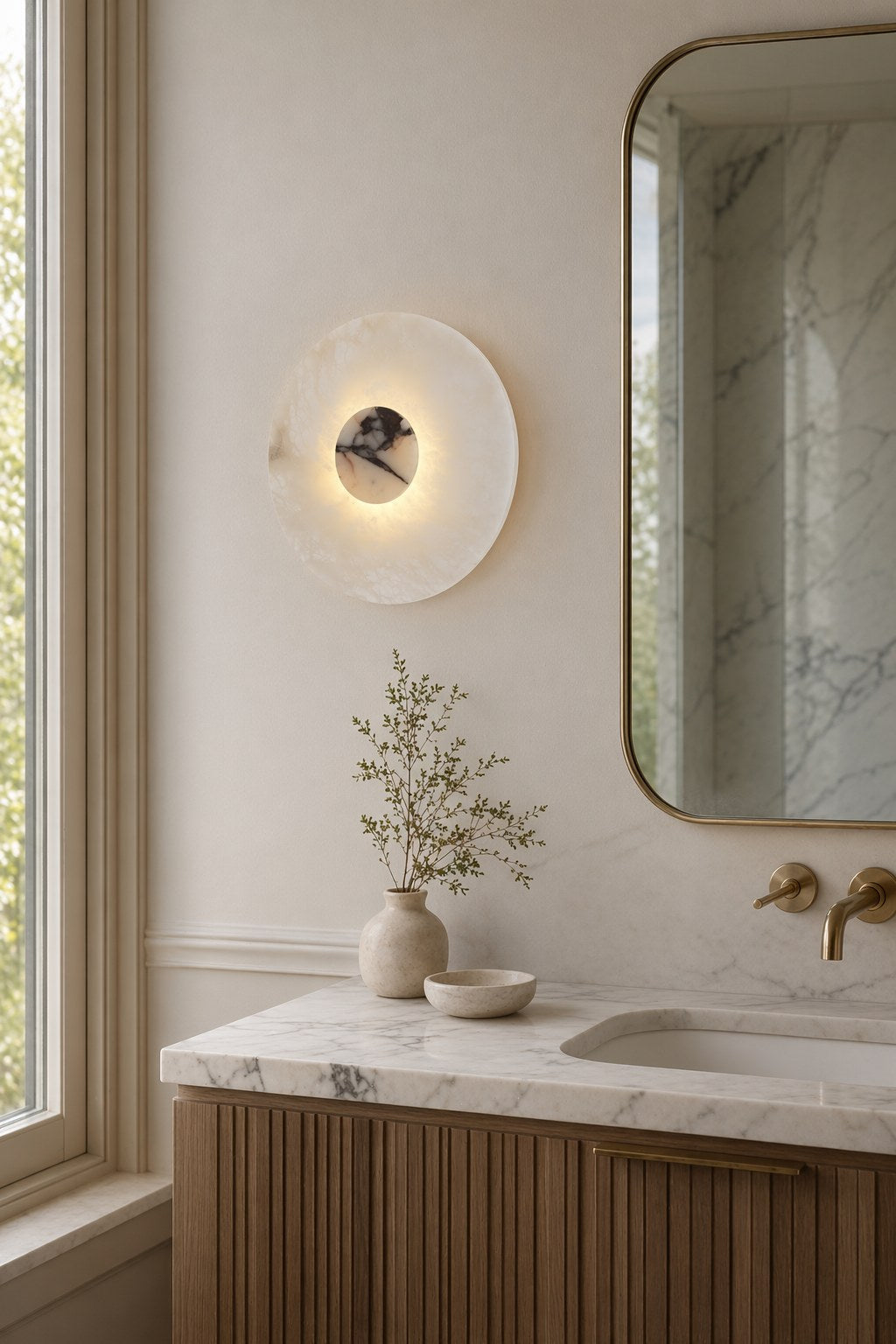 W&F Collection | Alabaster and Marble Round Wall Sconce