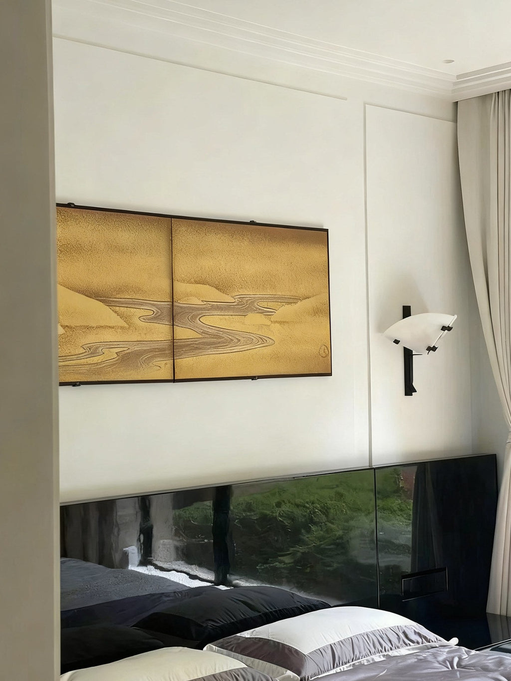 W&F Collection | Alabaster and Black Metal Wall Sconce