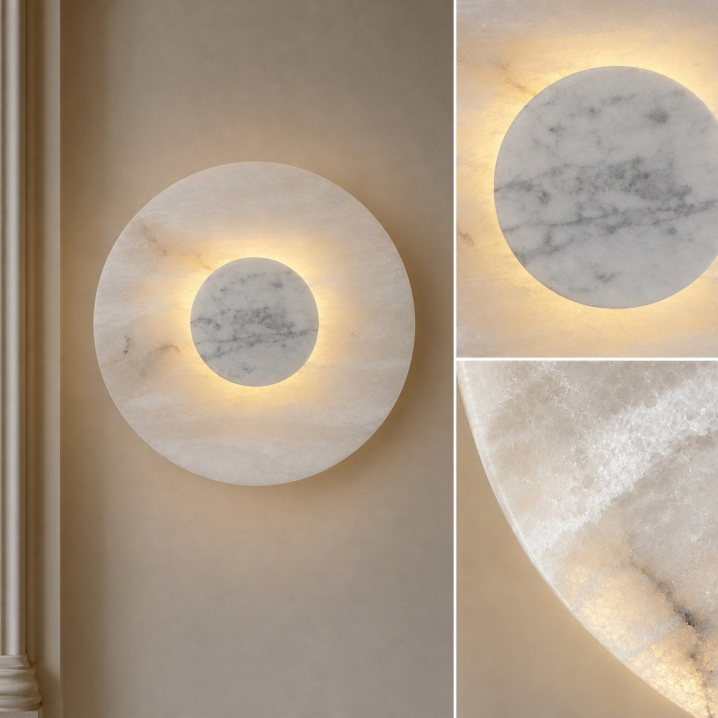 W&F Collection | Alabaster and Marble Round Wall Sconce