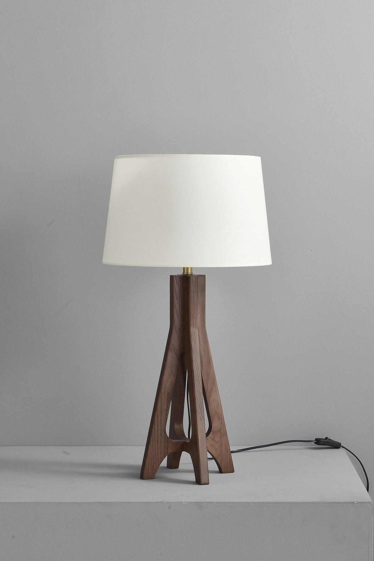 W&F Collection | Black Walnut-Tone Ash Wood Table Lamp with Off-White Fabric Shade
