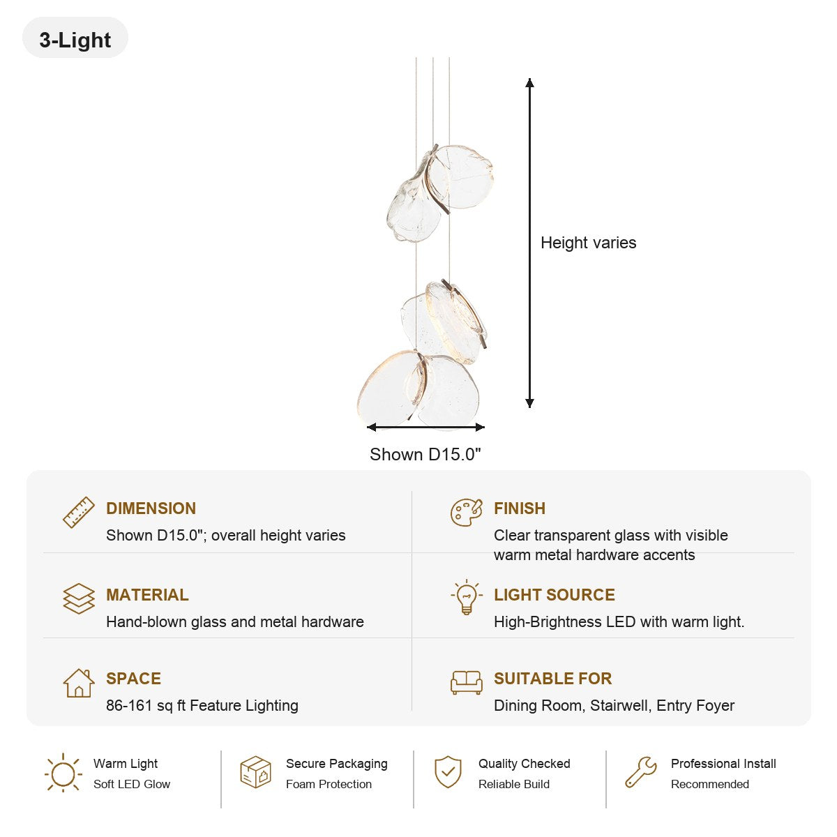 W&F Collection | Clear Blown Glass Petal Cascade Chandelier