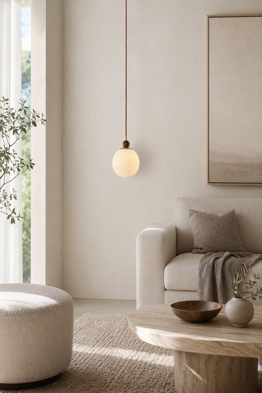 W&F Collection | Alabaster Globe Walnut Pendant Light